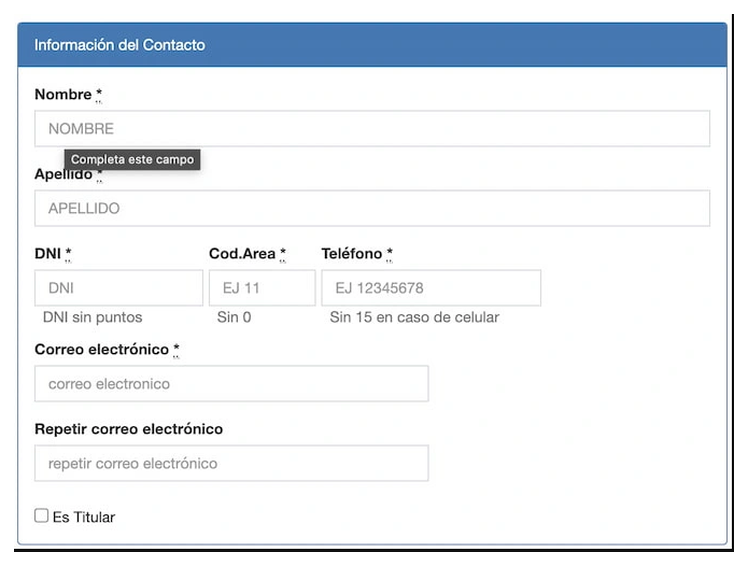 Paso 2 para sacar turno de la VTV en Junín: información del contacto